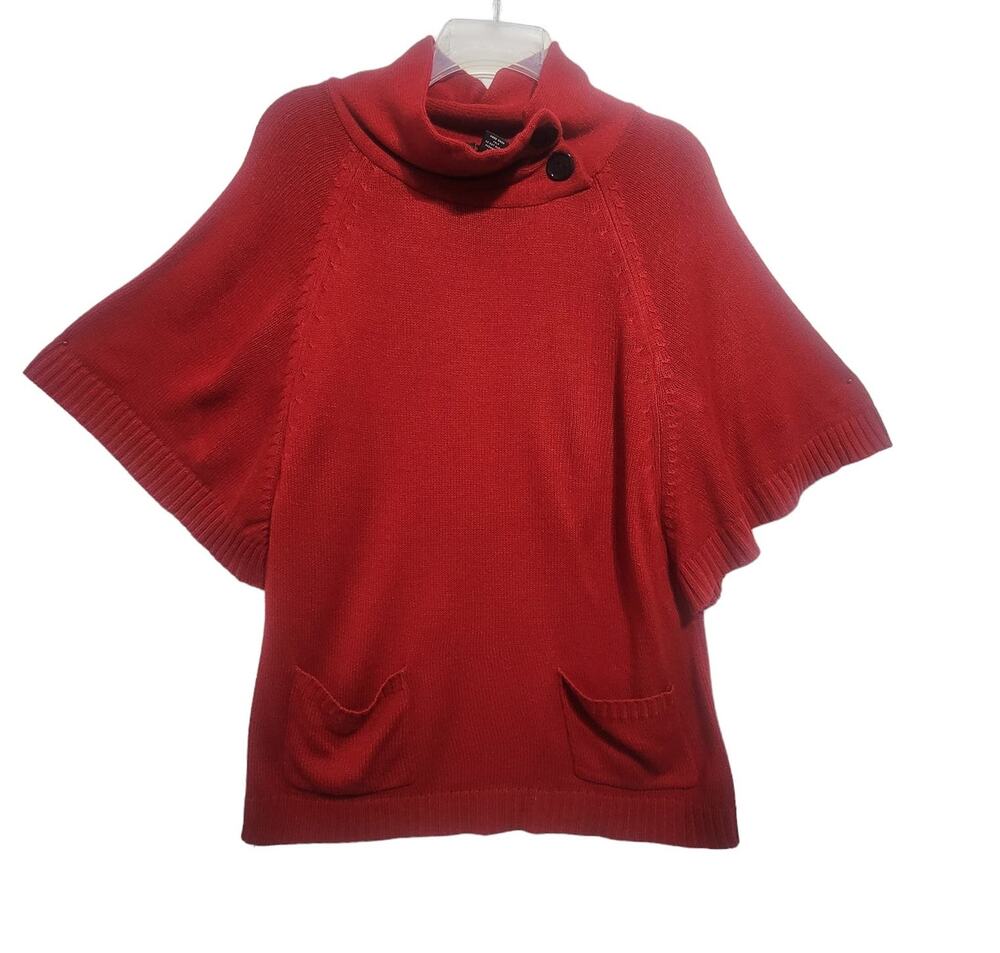 New Directions Womens Red Mock Neck Dolman Sweater Modest Cozy Size Large